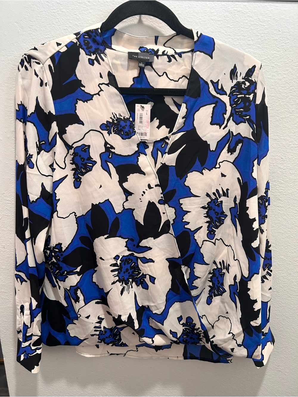 The Limited Royal Blue, Black & White Floral Long-Sleeve Blouse